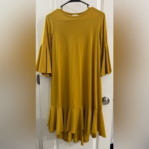Mustard Yellow Flared Sleeve Dress